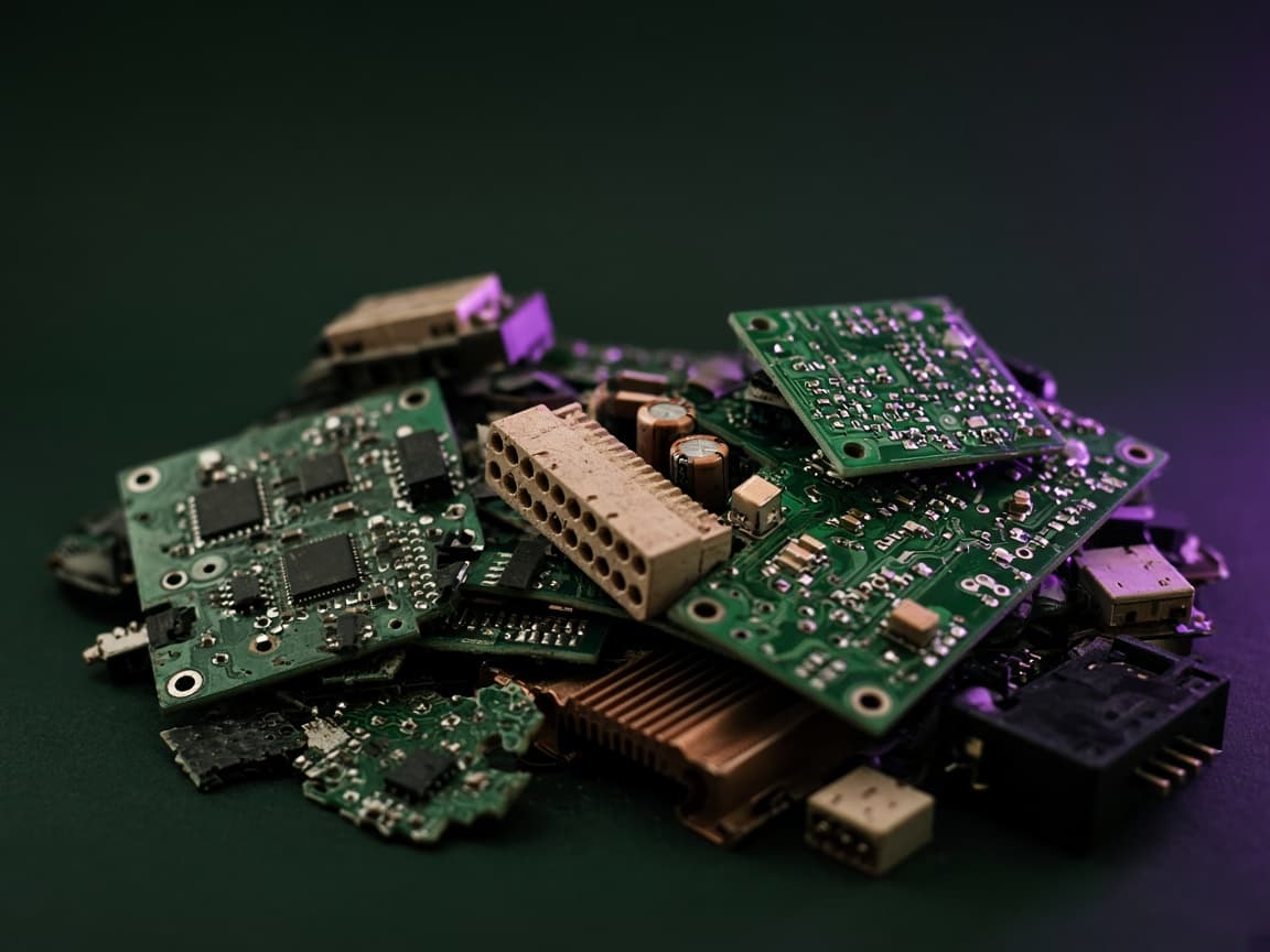 Discarded circuit boards representing electronic waste